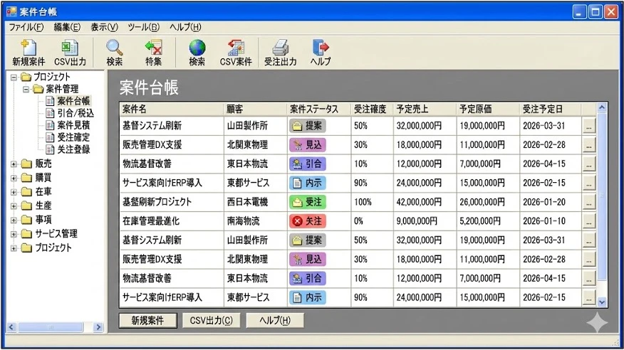 案件台帳画面の例